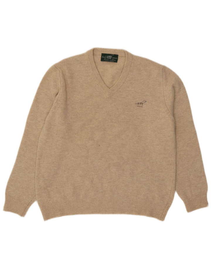 Henry Cottons Herren-Pullover mit V-Ausschnitt, mittelbeige Wolle