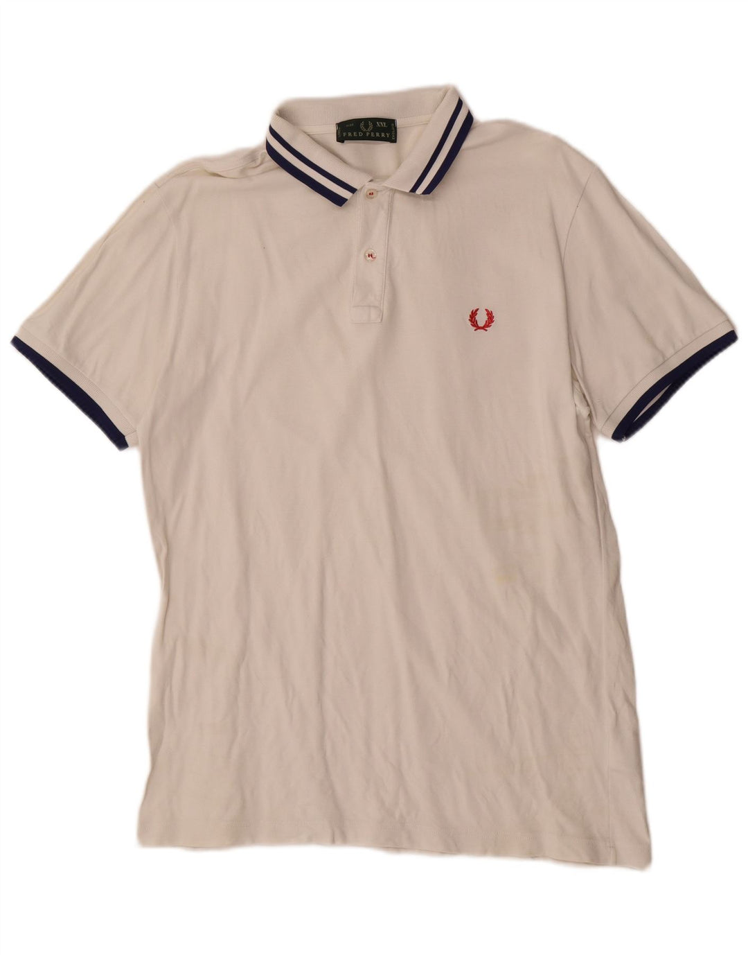 Fred Perry Herren Poloshirt 2XL weiß gestreift aus Baumwolle