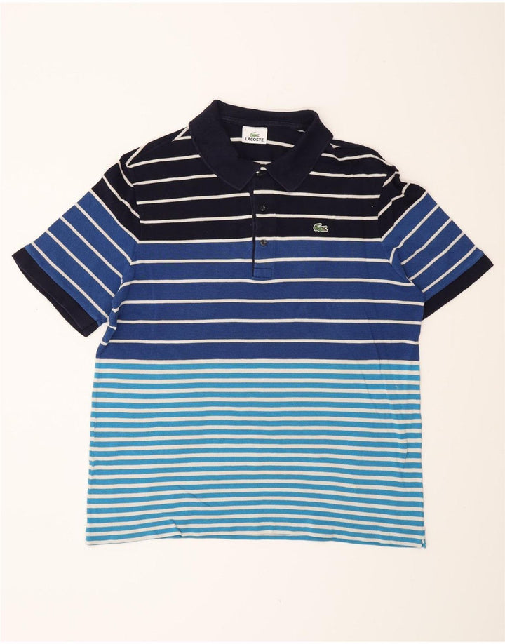 Lacoste Herren-Poloshirt, Größe 6 XL, blau gestreift, Baumwolle