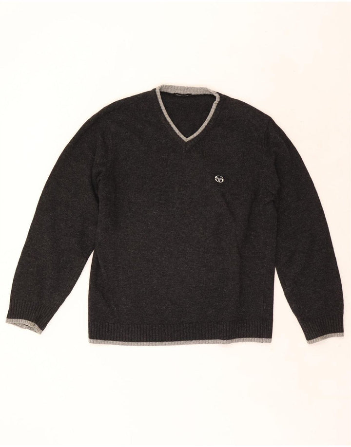Sergio Tacchini Herren-Pullover mit V-Ausschnitt, XL, graue Wolle