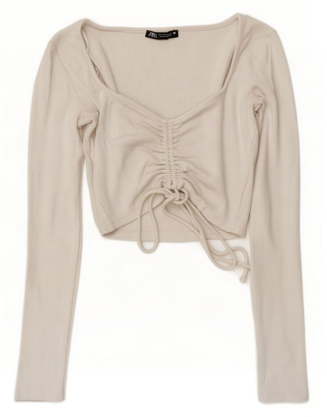 Zara Womens Front Tie Crop Top Langarm UK 10 Small Weiße Baumwolle