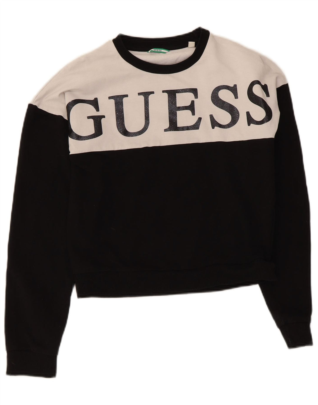Guess Damen Crop Graphic Sweatshirt Pullover UK 14 Mittelschwarz Farbblock