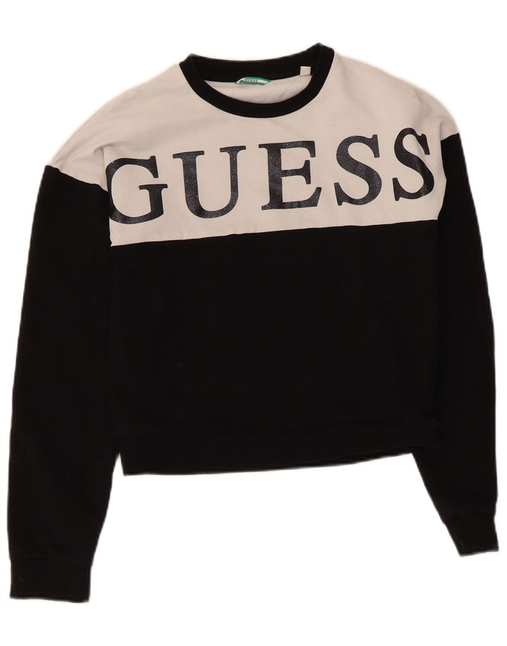 Guess Damen Crop Graphic Sweatshirt Pullover UK 14 Mittelschwarz Farbblock