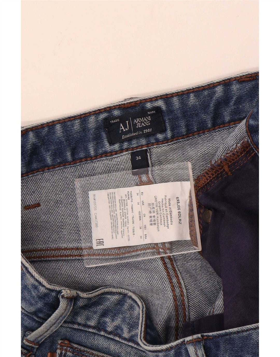 Armani Herren Slim Jeans W34 L34 Blaue Baumwolle