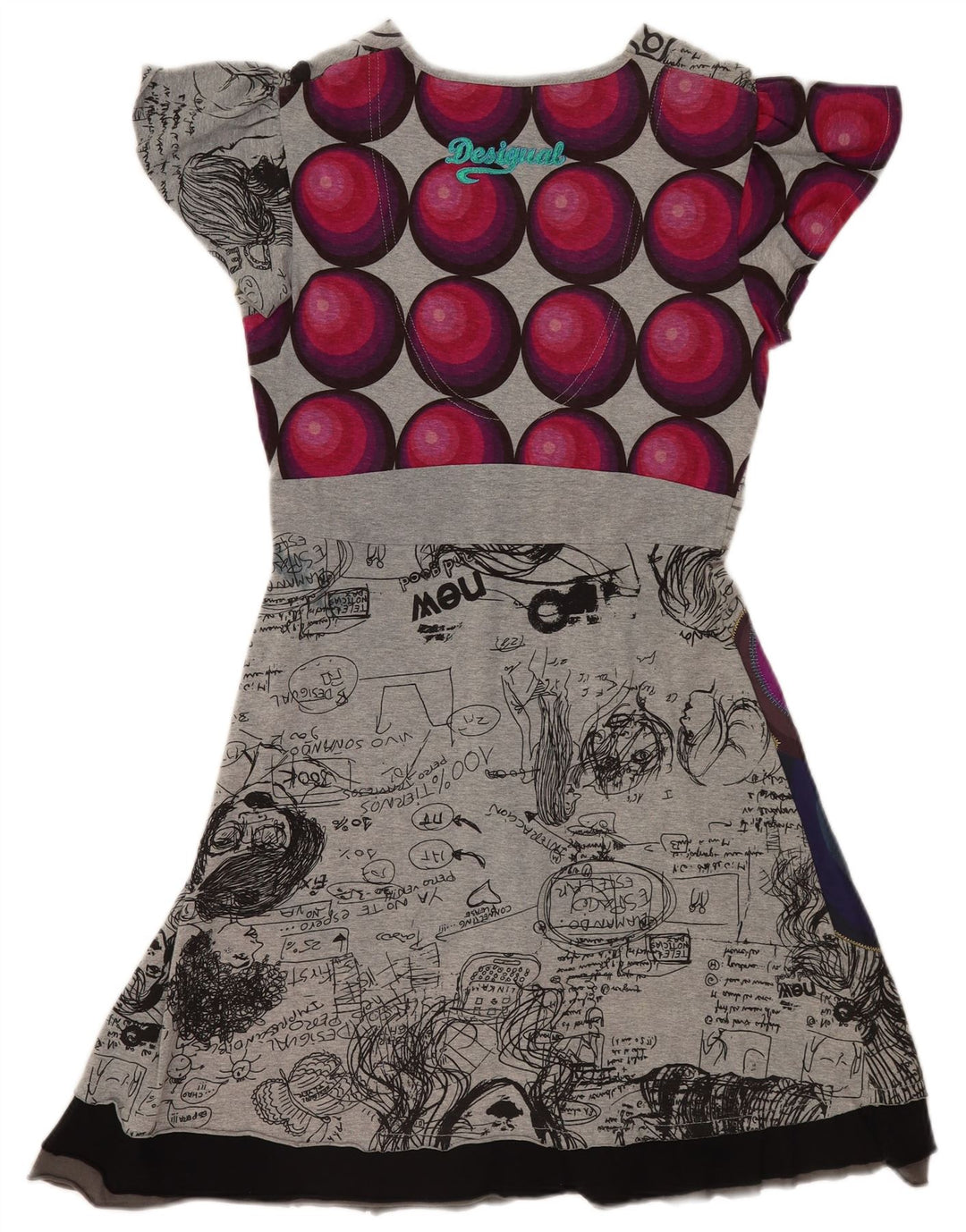 Desigual Damen Grafik-A-Linien-Kleid UK 14 Large Grau Patchwork