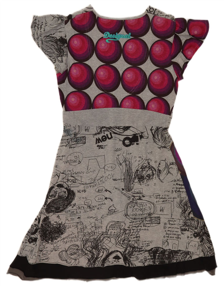 Desigual Damen Grafik-A-Linien-Kleid UK 14 Large Grau Patchwork