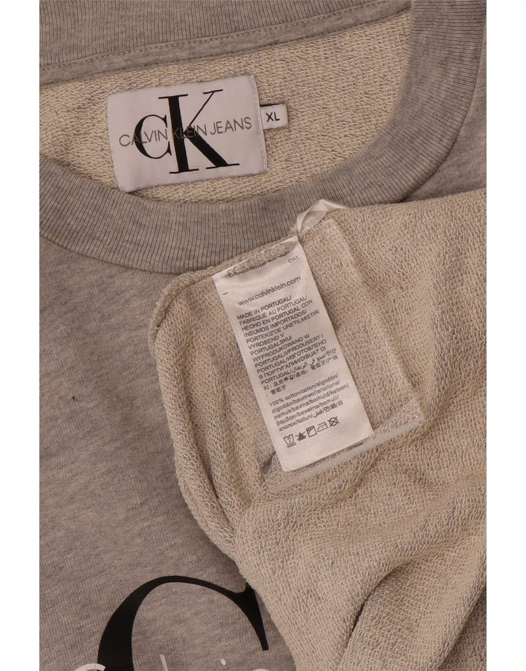 CALVIN KLEIN JEANS Damen Grafik-Sweatshirt-Pullover UK 18 XL Graue Baumwolle