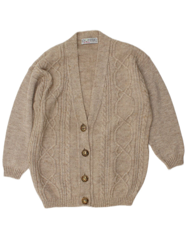 Vintage Damen Oversized Cardigan Pullover UK 14 Mittelbeige Wolle