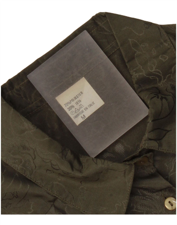 Vintage Damen Hemdbluse UK 14 Medium Khaki Floral Polyester