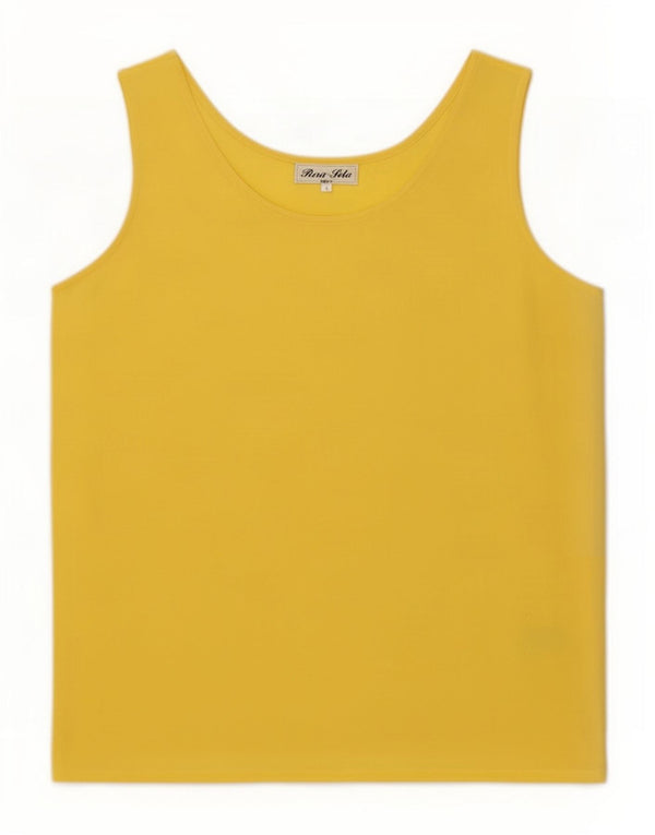 Vintage Damen Ärmelloses Blusentop UK 14 Große gelbe Seide
