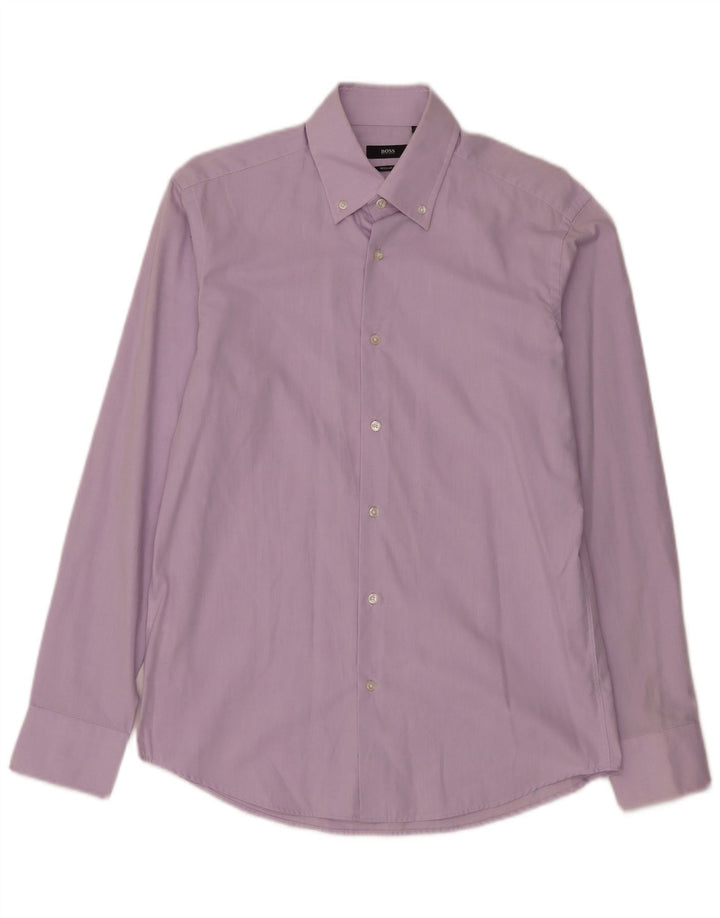 Hugo Boss Herren-Hemd in normaler Passform, Größe 4015, 3/4 mittelviolette Baumwolle