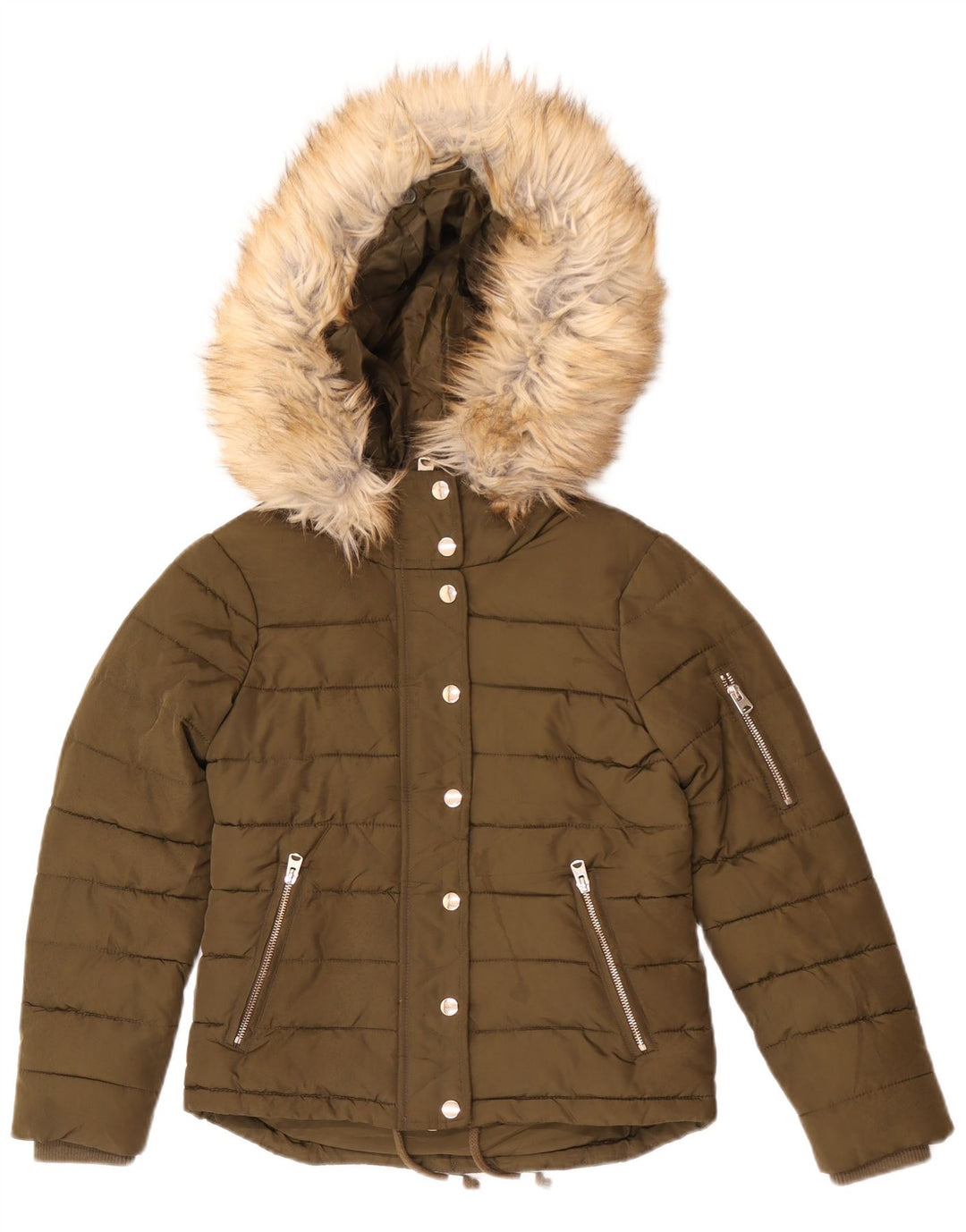 Topshop Damen-Kapuzen-Übergröße, gepolsterte Jacke, UK 4, XS, Khaki, Polyester