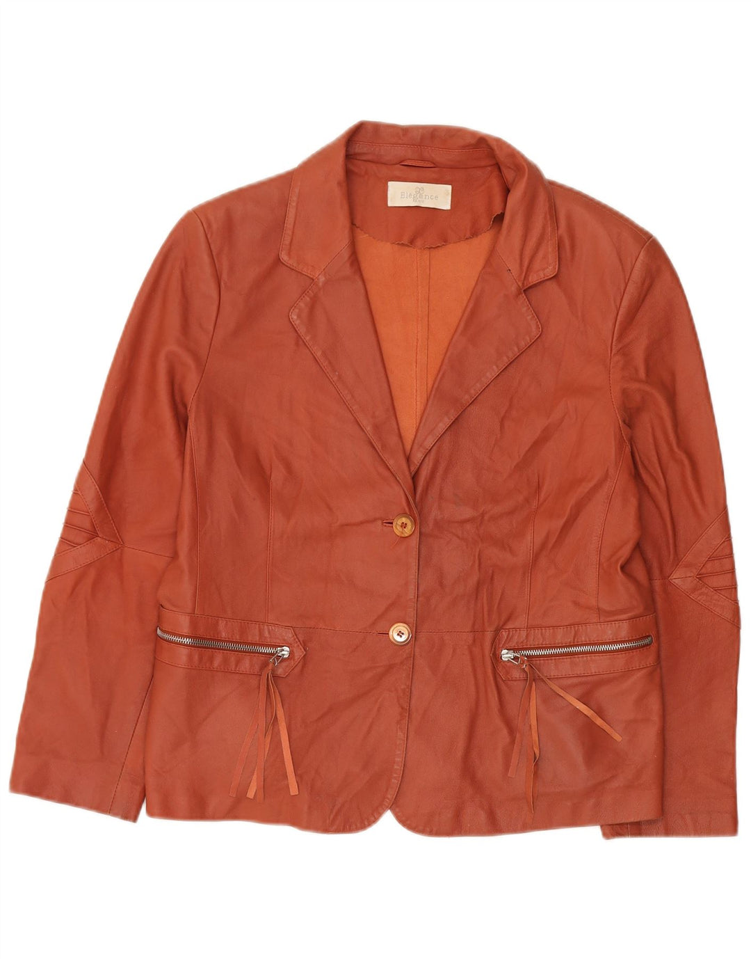 ELEGANCE PARIS Damen 2-Knopf-Blazerjacke UK 20 2XL Braunes Leder