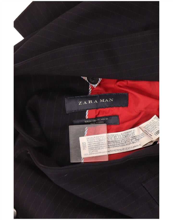 Zara Herren-Blazer mit 2 Knöpfen, EU 50, mittelmarineblaue Nadelstreifen-Viskose