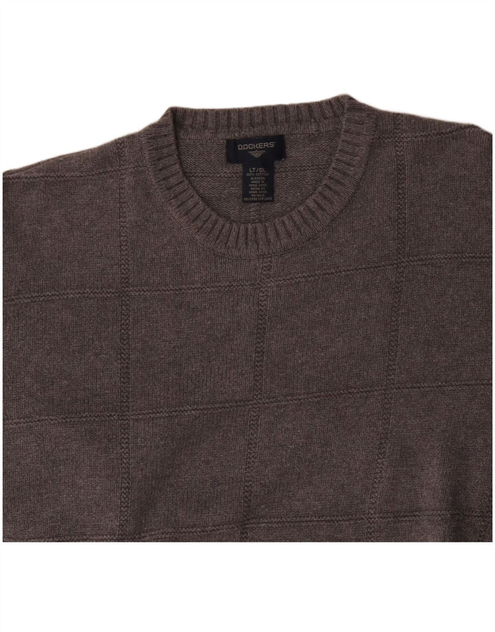 Dockers Herren-Pullover mit Rundhalsausschnitt, groß, grau kariert, Baumwolle