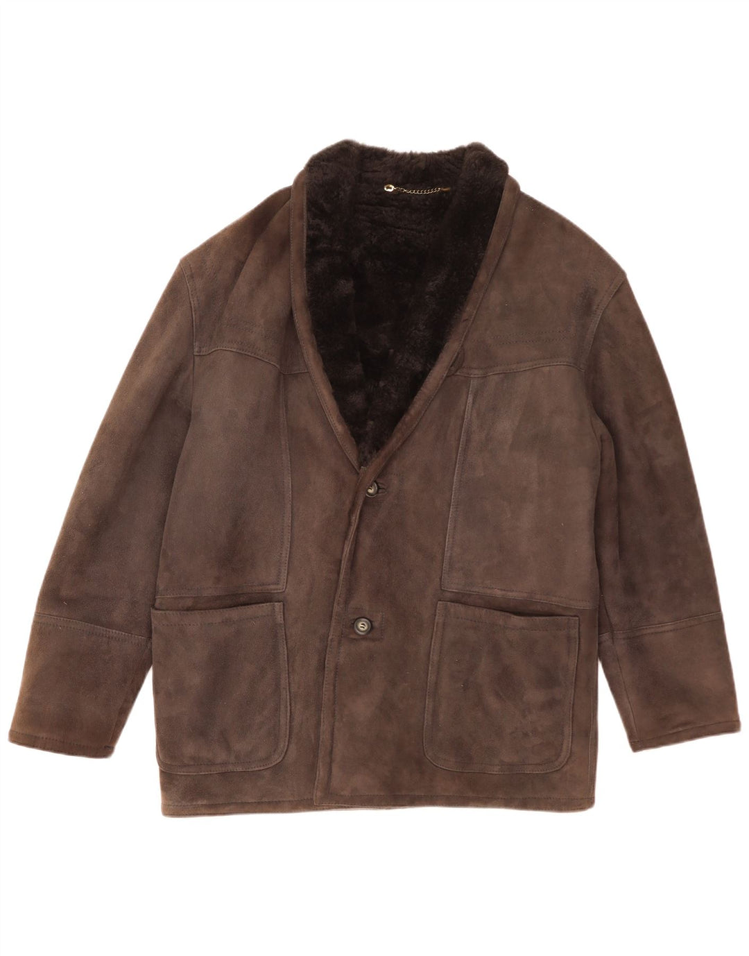Vintage Herren Shearling Jacke IT 48 Mittelgraues Leder