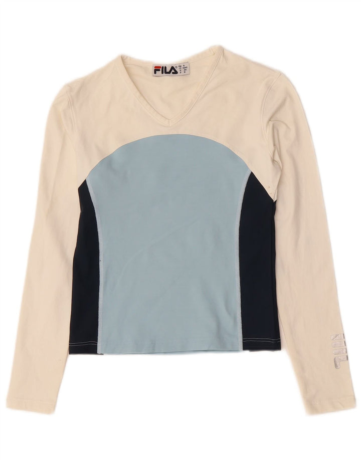 Fila Damen Crop Graphic Top Langarm IT 40/42 Small Weiß Farbblock