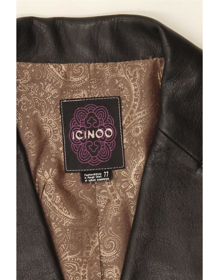 Icinoo Damen-Blazer aus Leder mit 1 Knopf, Gr. 10, Schwarz