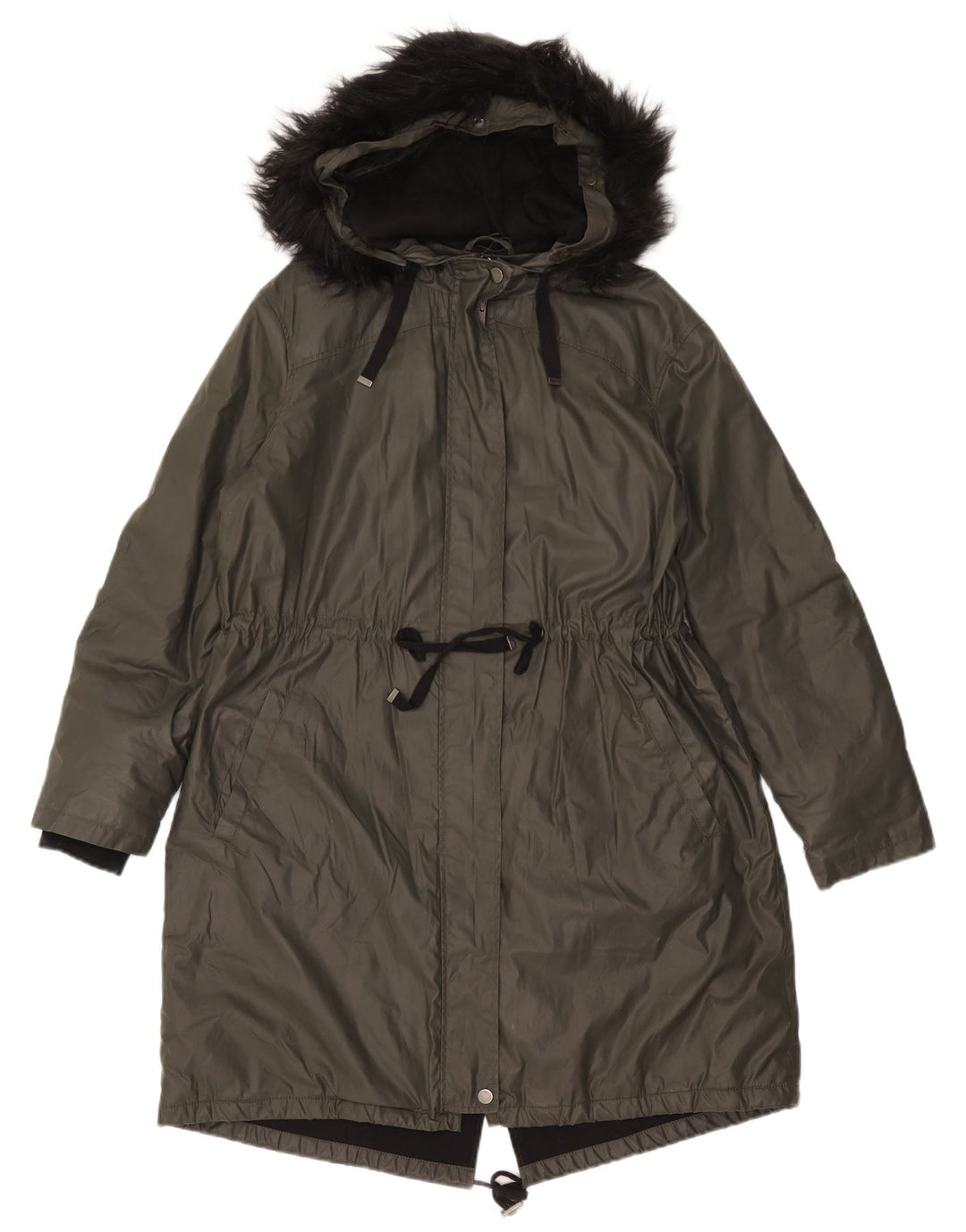 Marks & Spencer Damen Parka mit Kapuze, UK 14, Größe L, Grün, Baumwolle