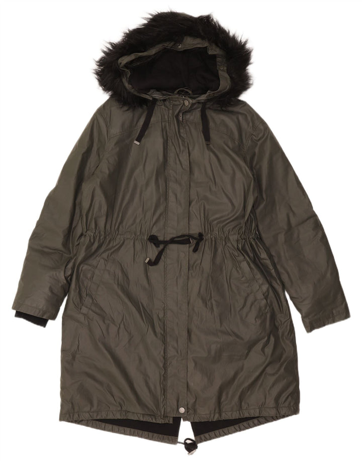 Marks & Spencer Damen Parka mit Kapuze, UK 14, Größe L, Grün, Baumwolle