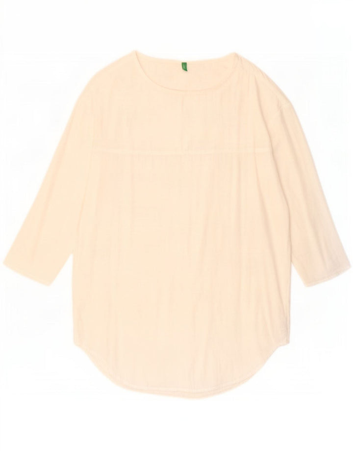 Benetton Damen-Tunika-Oberteil mit 3/4-Ärmeln, UK-Größe 44, mittelweiße Viskose
