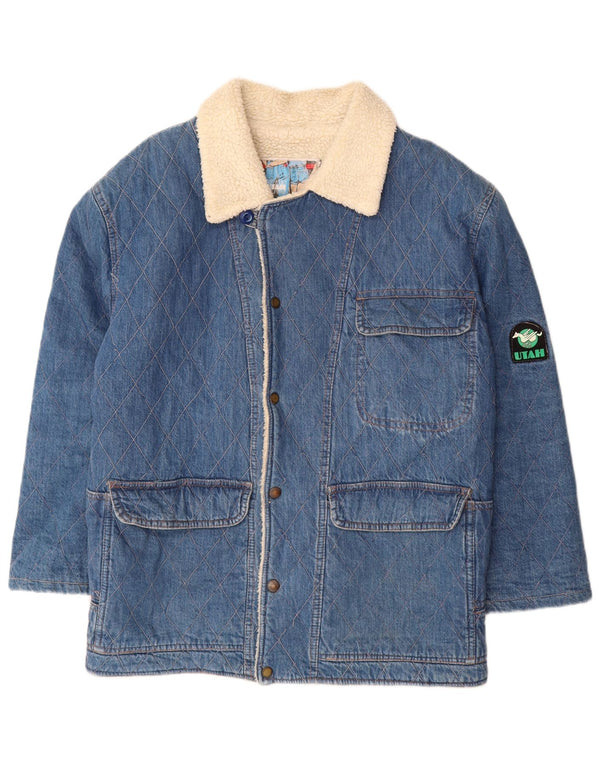 VINTAGE Herren Denim Sherpa Jacke UK 40 Large Blue Cotton Classic