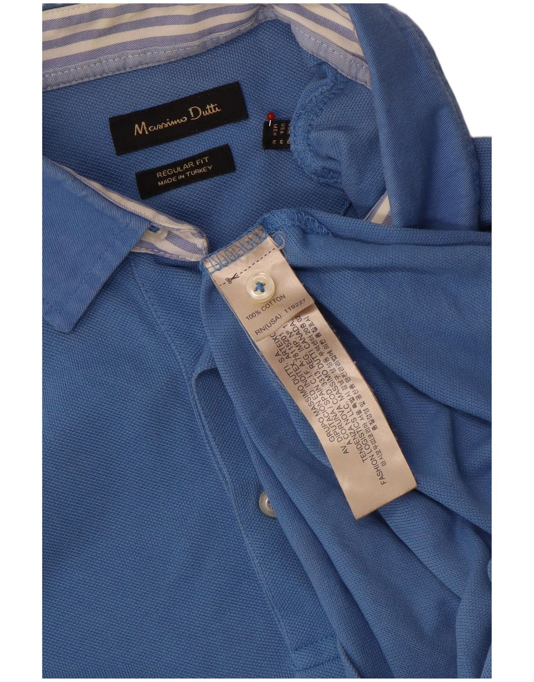 Massimo Dutti Herren-Poloshirt mit normaler Passform, mittelblaue Baumwolle