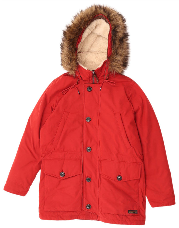 Abercrombie & Fitch Herren-Mantel mit Kapuze, gepolstert, UK 38, Mittelrot, Polyester