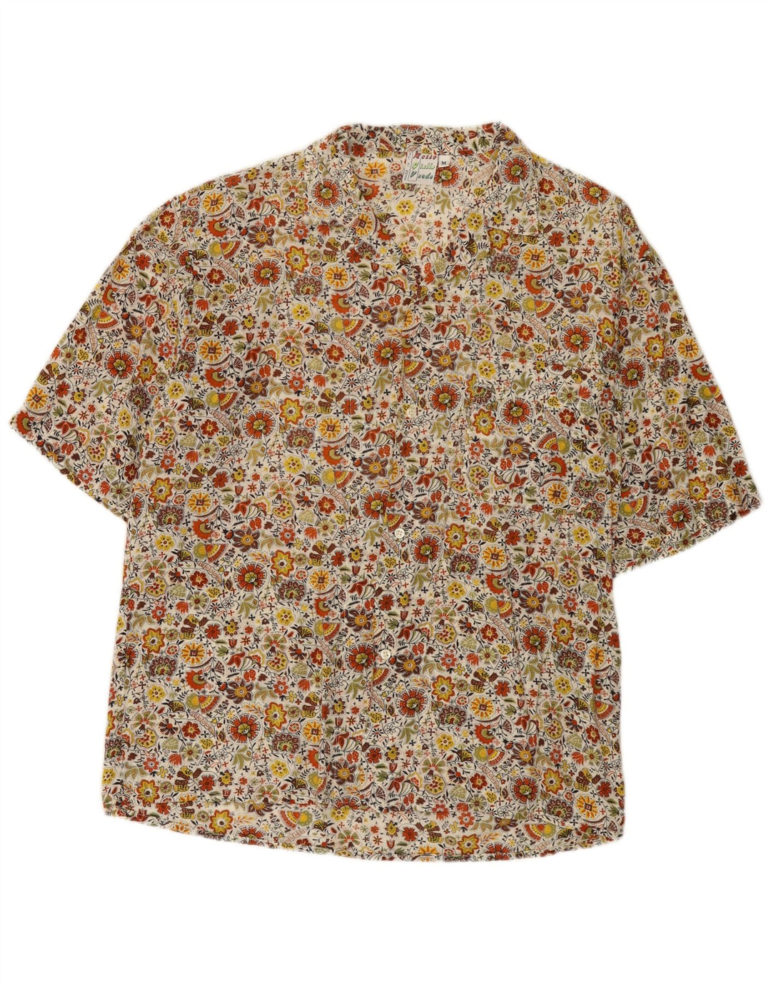 Vintage Herren Kurzarmhemd Medium Mehrfarbig geblümt