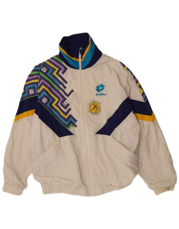 Lotto Herren-Trainingsanzug mit grafischem Oberteil, große Jacke, gebrochenes Weiß, geometrisch, Retro