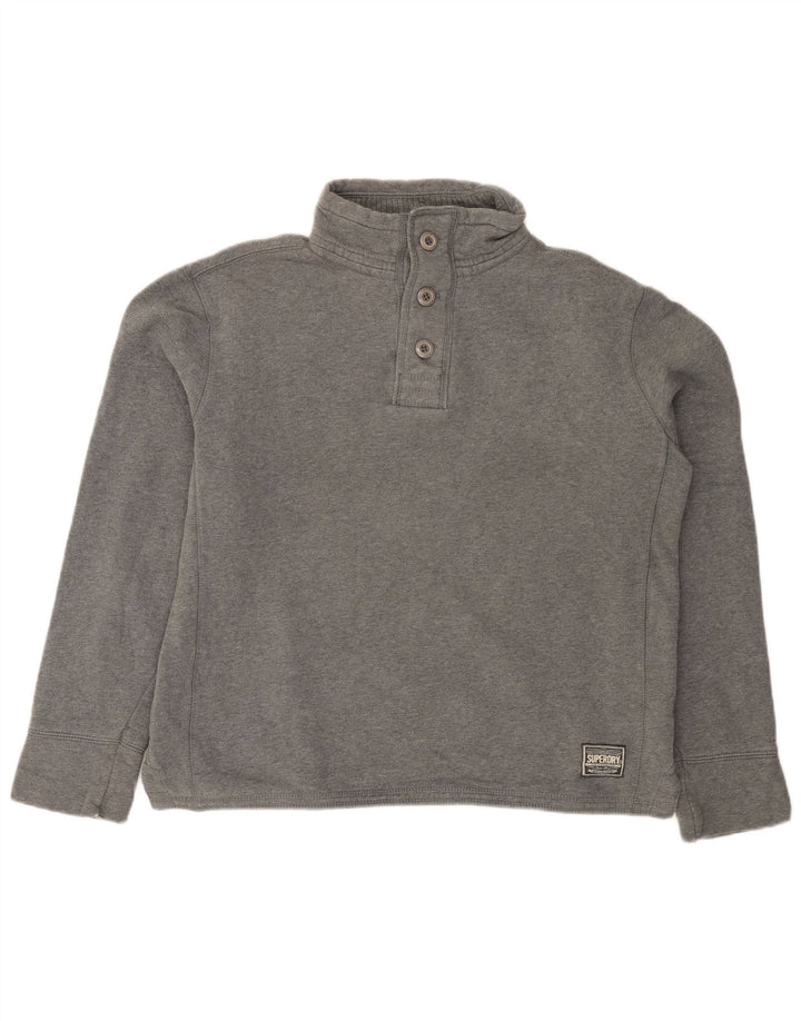 Superdry Herren-Sweatshirt mit Knopfkragen aus mittelgrauer Baumwolle