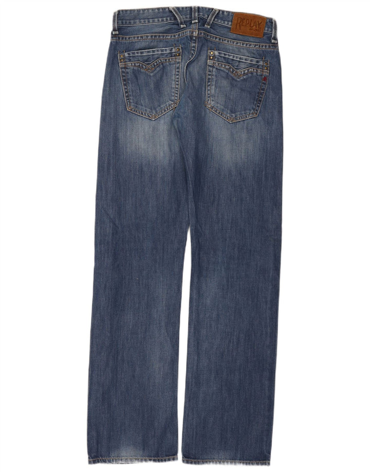 REPLAY Herren Straight Jeans W32 L34 Blaue Baumwolle