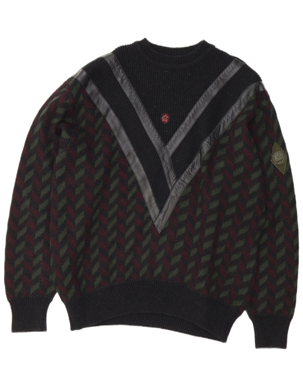 Vintage Herren Pullover mit Rundhalsausschnitt IT 54 XL Schwarz Geometrisch