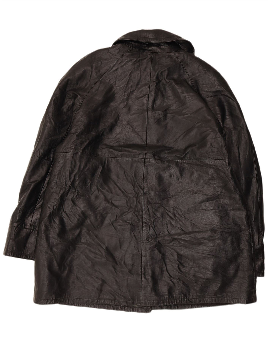 VINTAGE Damen Übergroßer Ledermantel IT 50 XL Schwarzes Leder