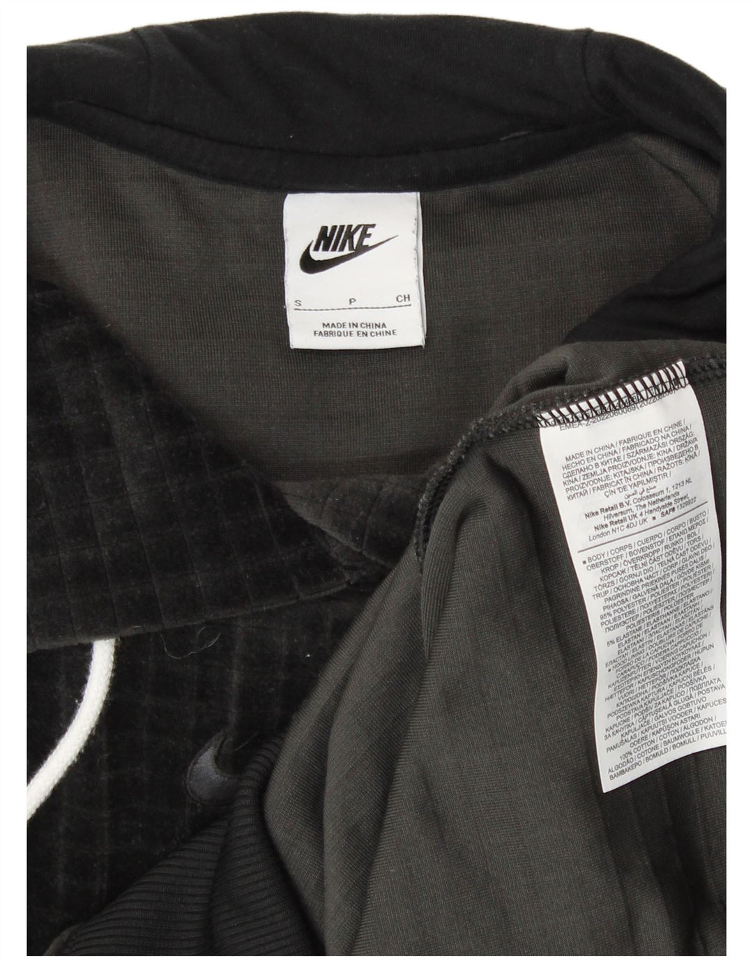 NIKE Womens Velour Oversized Hoodie Jumper UK 10 Small Black Check