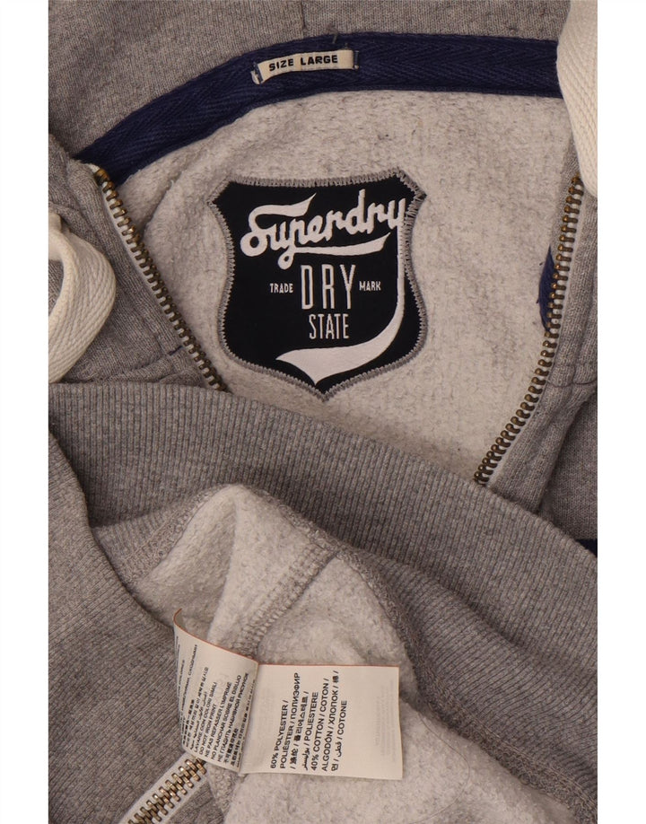 SUPERDRY Herren-Kapuzenpullover mit grafischem Reißverschluss, groß, grau, Polyester