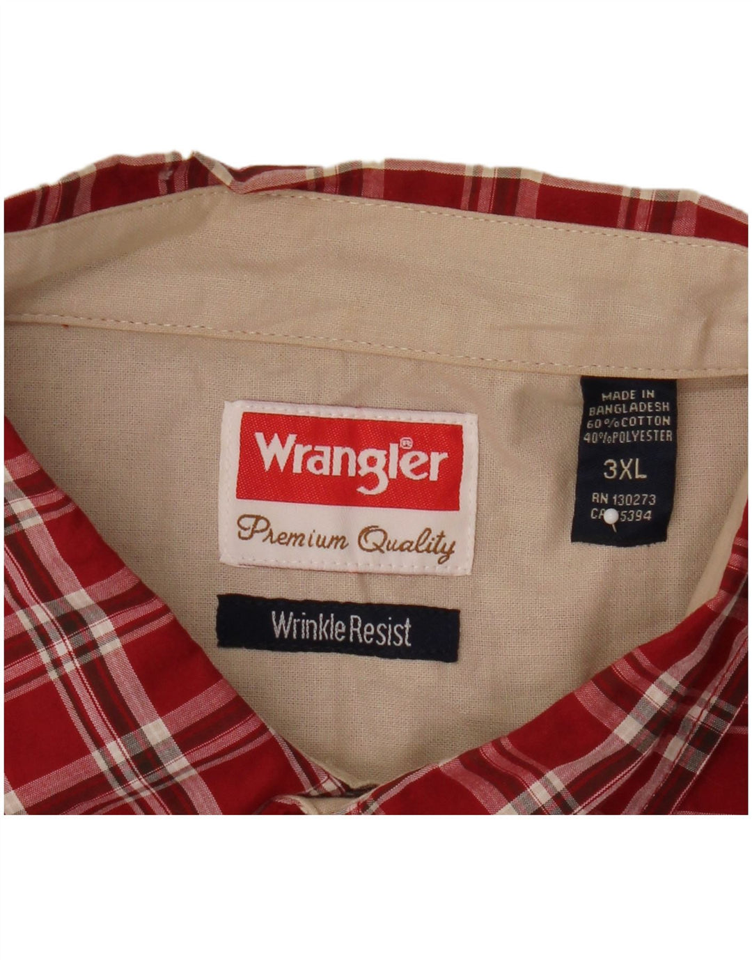 Wrangler Herren-Kurzarmhemd 3XL, rot kariert, Baumwolle