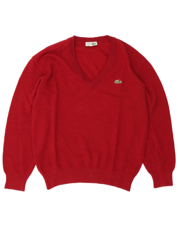 Lacoste Herren-Pullover mit V-Ausschnitt, Größe 5, große rote Wolle