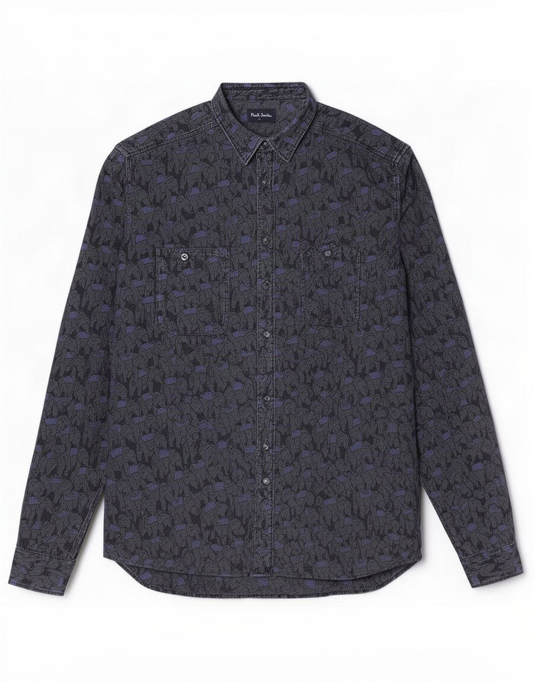 Paul Smith Herren-Hemd, groß, aus grauer Baumwolle mit Animal-Print