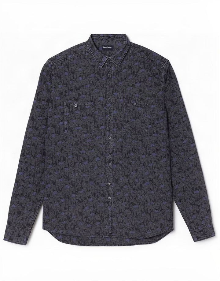 Paul Smith Herren-Hemd, groß, aus grauer Baumwolle mit Animal-Print