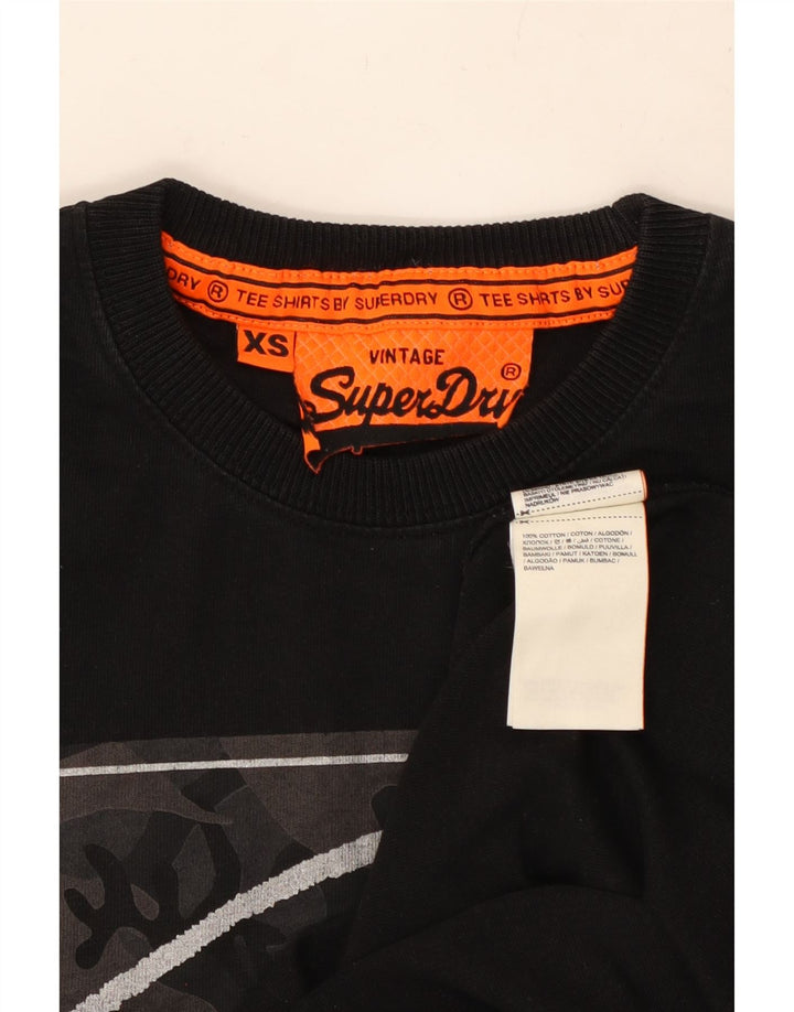SUPERDRY Herren Grafik-T-Shirt-Oberteil XS aus schwarzer Baumwolle