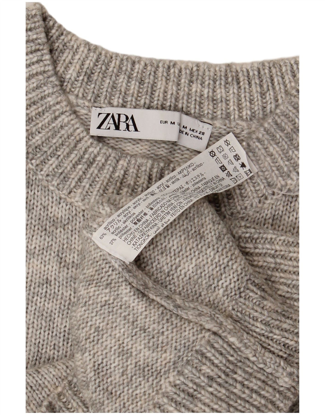 ZARA Damen Crop Crew Neck Pullover Pullover UK 12 Mittelgrau meliert