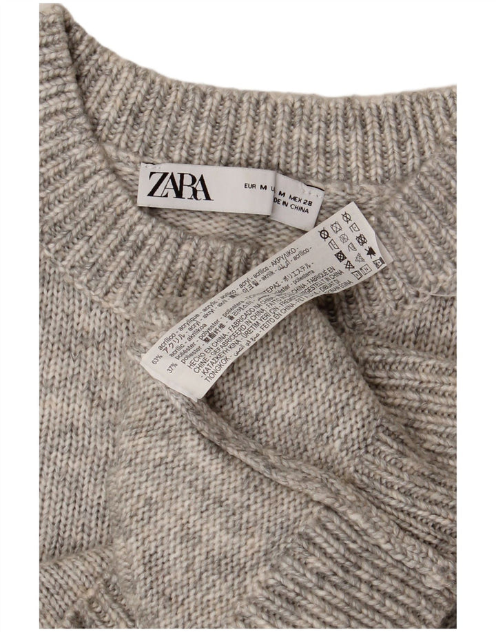 ZARA Damen Crop Crew Neck Pullover Pullover UK 12 Mittelgrau meliert