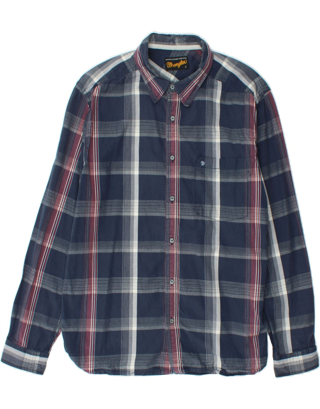 WRANGLER Mens Shirt Large Navy Blue Check Vintage Wrangler and Second-Hand Wrangler from Messina Hembry 