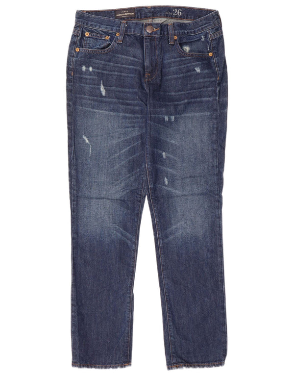 J. Crew Damen Boyfriend Distressed Slim Jeans W26 L28 Blaue Baumwolle