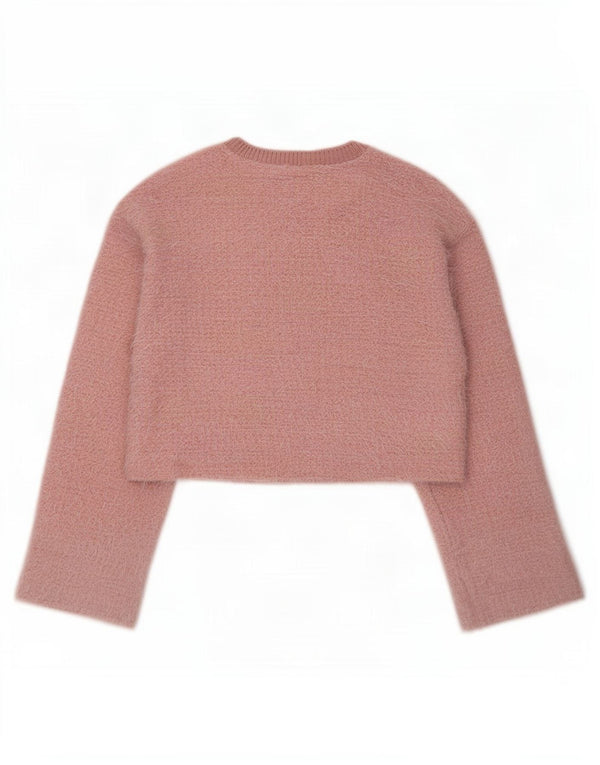 Zara Damen Crop Crew Neck Pullover Pullover UK 14 Mittelrosa Polyester