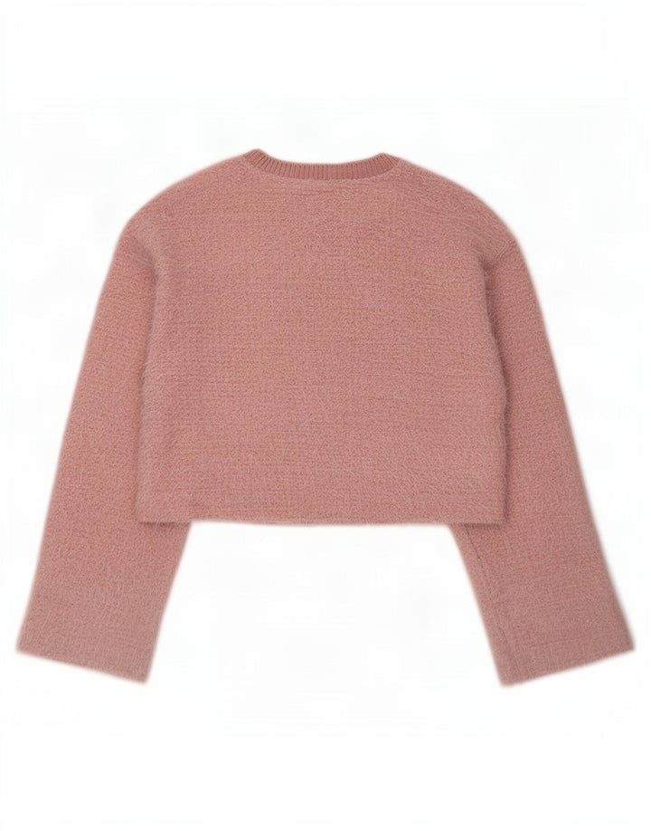 Zara Damen Crop Crew Neck Pullover Pullover UK 14 Mittelrosa Polyester