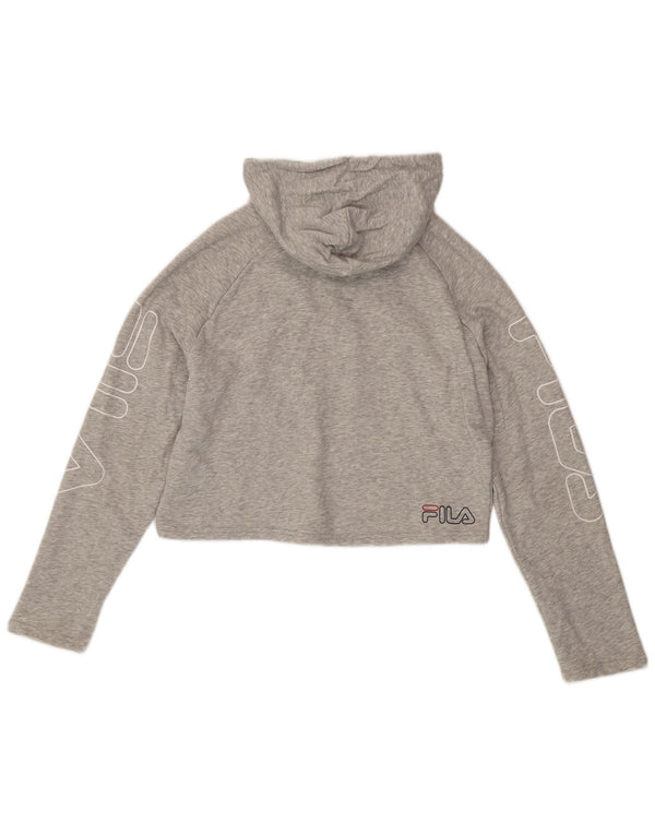 Fila Womens Crop Graphic Hoodie Pullover UK 6 XS Grau gefleckte Baumwolle