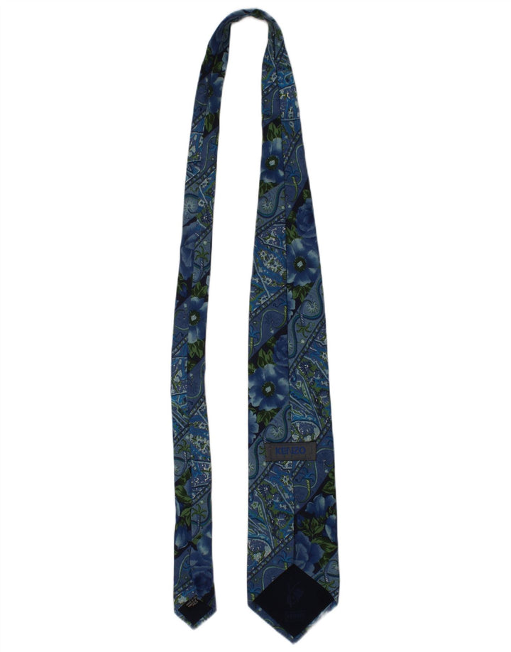 Kenzo Herren-Krawatte, Einheitsgröße, Blau, Blumenmuster, Seide, Designer