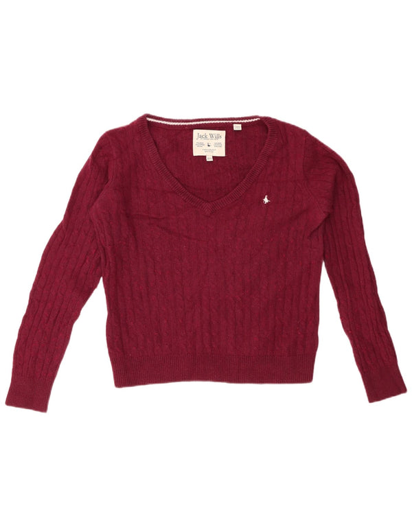 JACK WILLS Damen Crop V-Ausschnitt Pullover Pullover UK 10 Small Burgund Baumwolle